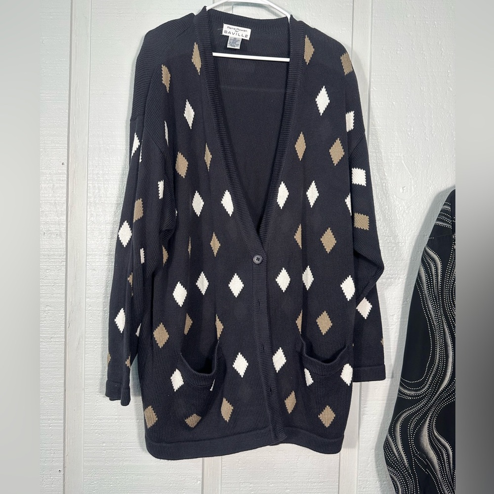 Rena Rowen for Seville Black and Multicolored Cardigan Sweater Size 2X EUC